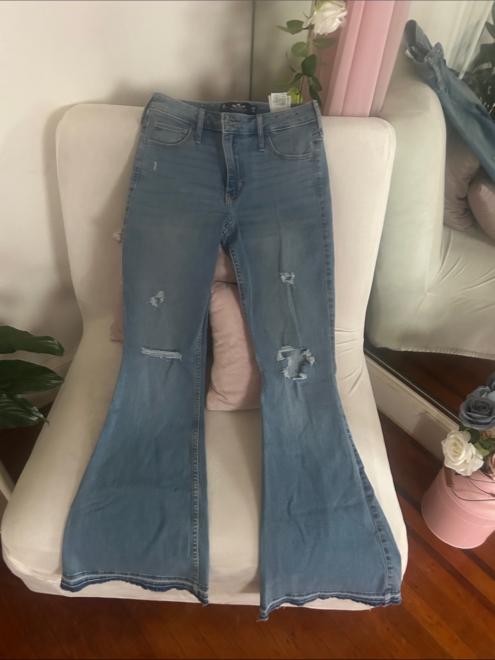 Hollister Light Blue Distressed Flare Jeans - Women